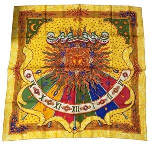 Hermès Carré 90 CARPE DIEM Silk Scarf Orange Multicolor w/Box Made in France